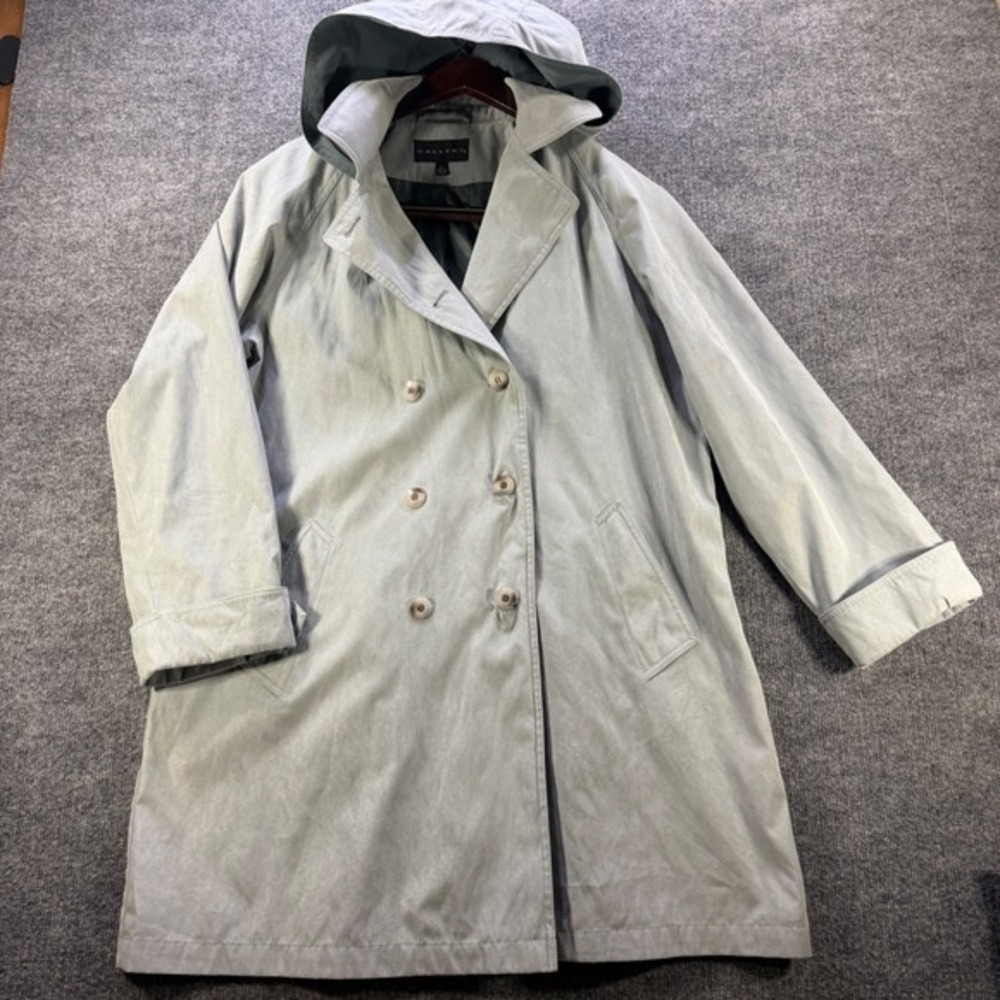 Gallery Hooded Double Breasted Trench Coat Light Blue Grey Size L Normcore